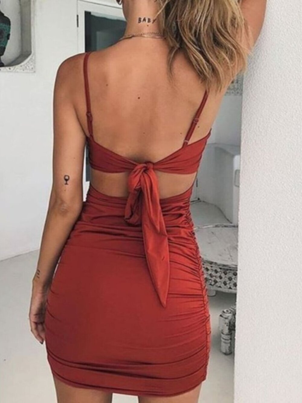 Tiger Mist Jenny Tie Back Bodycon Dress Rust Red Size Small